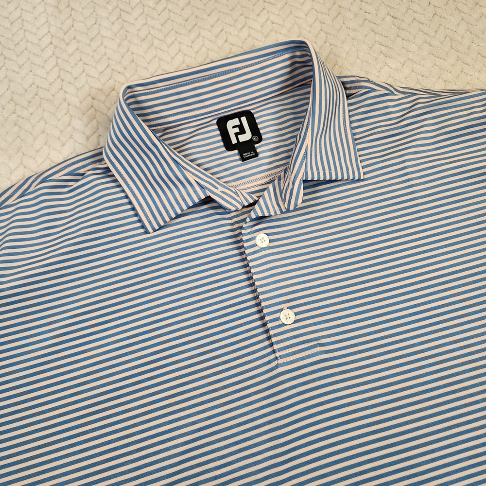 FootJoy FJ Striped Golf Polo Shirt Mens XL‎ Blue White Short Sleeve Performance - Picture 3 of 9